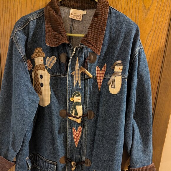Beverly's Denim Jacket with Snowmen Applique -Size Large - Picture 1 of 7